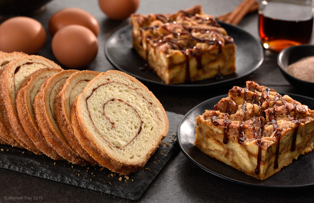 food photo of cinnamon swirl bread pudding