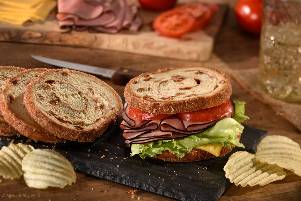 food photography of cinnamon swirl bread sandwich